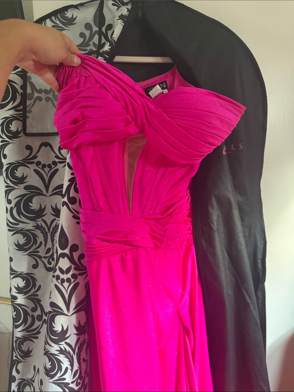 Jovani Strapless Sparkling Fuchsia Evening Gown